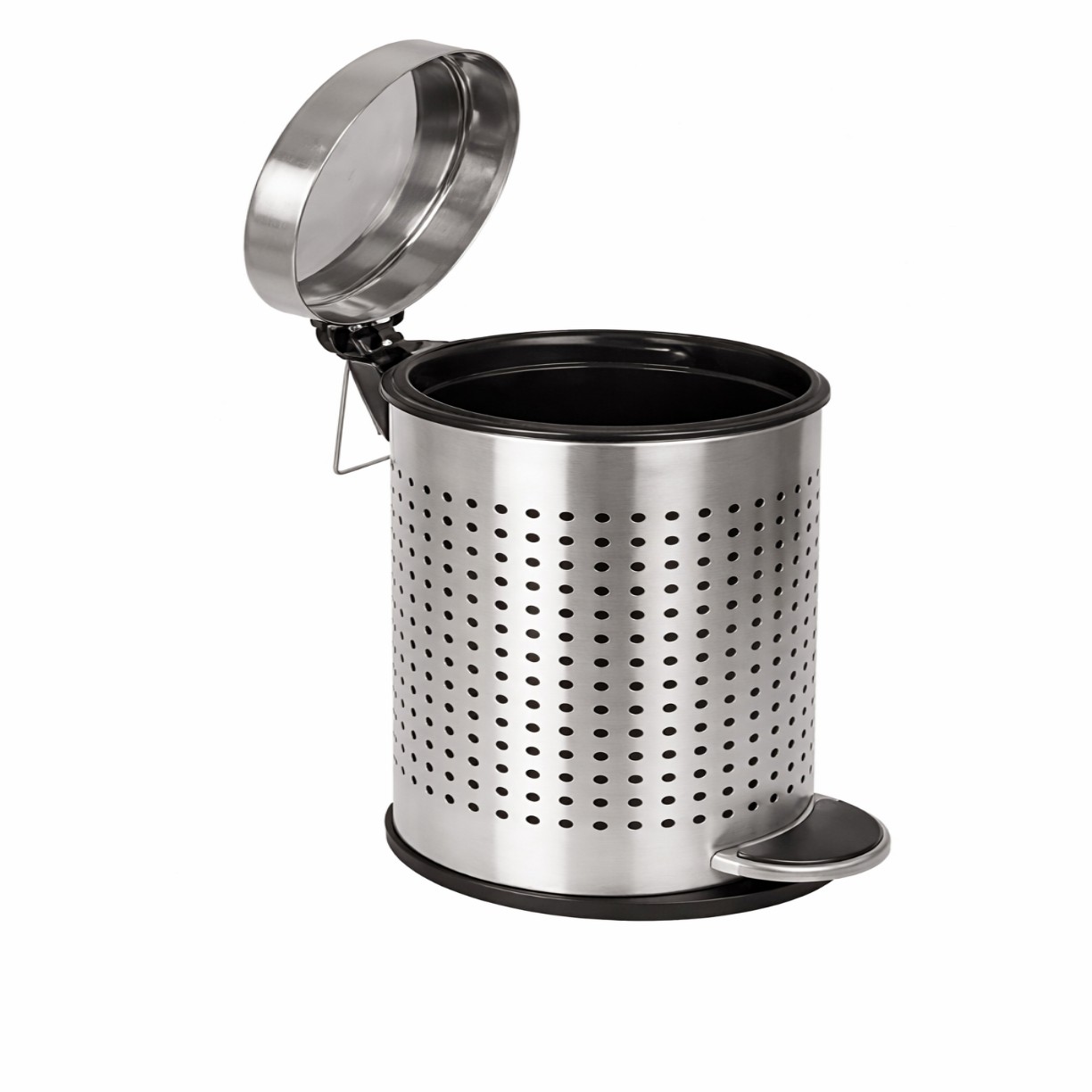 Polished stainless steel trash can